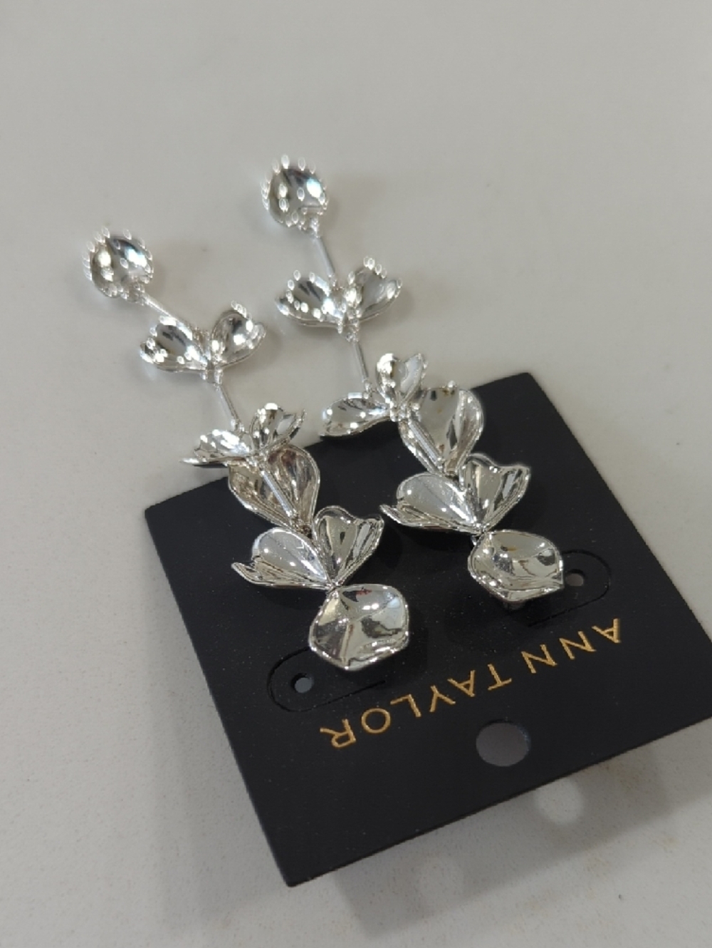 Ann Taylor Silver Multi-Tier Floral Drop Earrings - Picture 3 of 8